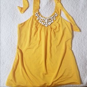 Bright yellow summer top w white beads